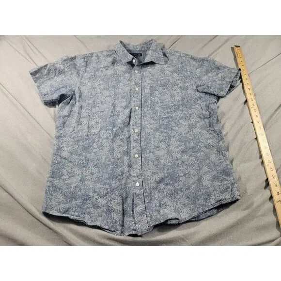 Banana Republic Soft Wash Denim S/S Button Up Shirt Men XL Tropical Jungle Print - Picture 2 of 7